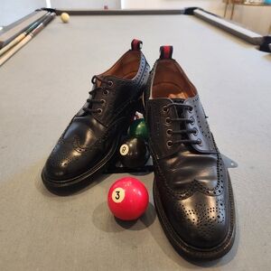 GUCCI Tiger logo Black Leather Wingtip Men Oxford Made in Italy 9.5 US